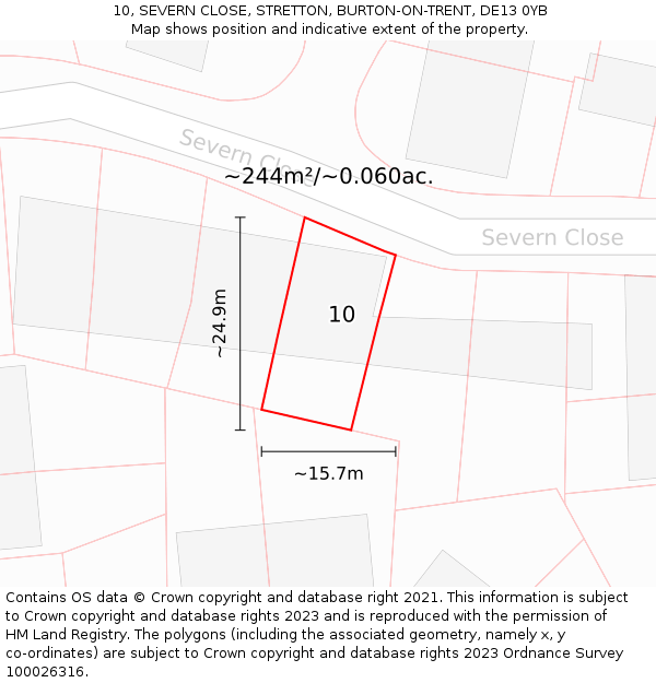 10, SEVERN CLOSE, STRETTON, BURTON-ON-TRENT, DE13 0YB: Plot and title map
