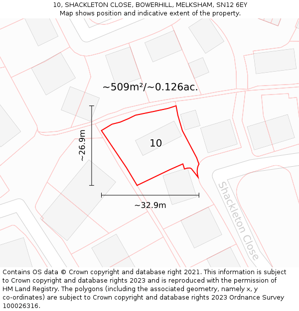 10, SHACKLETON CLOSE, BOWERHILL, MELKSHAM, SN12 6EY: Plot and title map