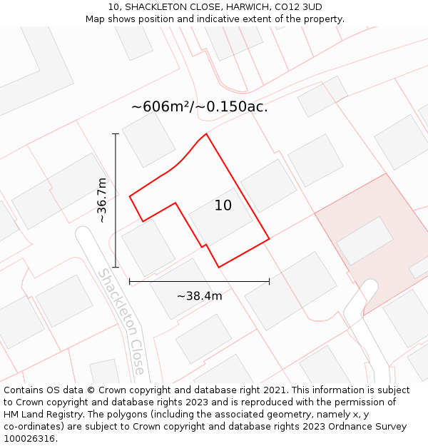 10, SHACKLETON CLOSE, HARWICH, CO12 3UD: Plot and title map