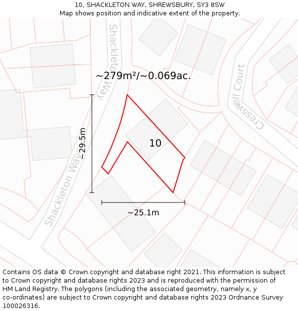 10, SHACKLETON WAY, SHREWSBURY, SY3 8SW: Plot and title map