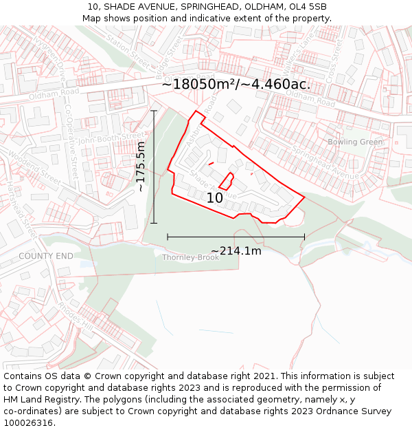 10, SHADE AVENUE, SPRINGHEAD, OLDHAM, OL4 5SB: Plot and title map