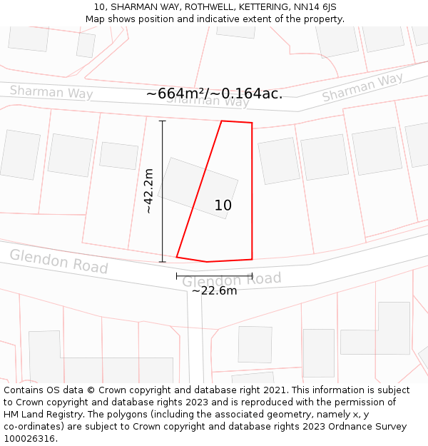 10, SHARMAN WAY, ROTHWELL, KETTERING, NN14 6JS: Plot and title map