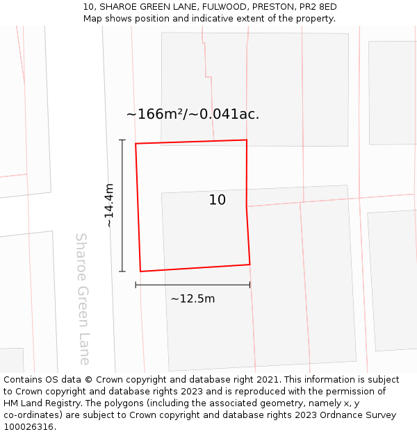 10, SHAROE GREEN LANE, FULWOOD, PRESTON, PR2 8ED: Plot and title map