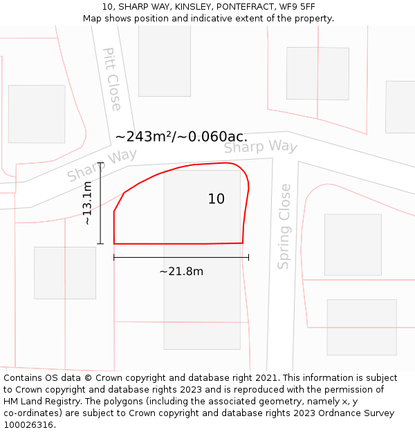 10, SHARP WAY, KINSLEY, PONTEFRACT, WF9 5FF: Plot and title map