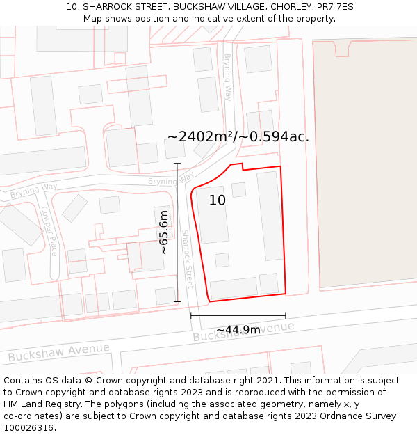 10, SHARROCK STREET, BUCKSHAW VILLAGE, CHORLEY, PR7 7ES: Plot and title map