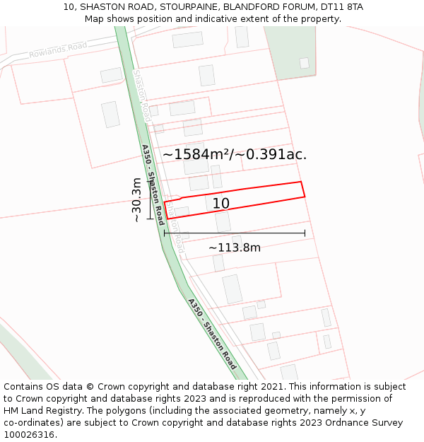 10, SHASTON ROAD, STOURPAINE, BLANDFORD FORUM, DT11 8TA: Plot and title map