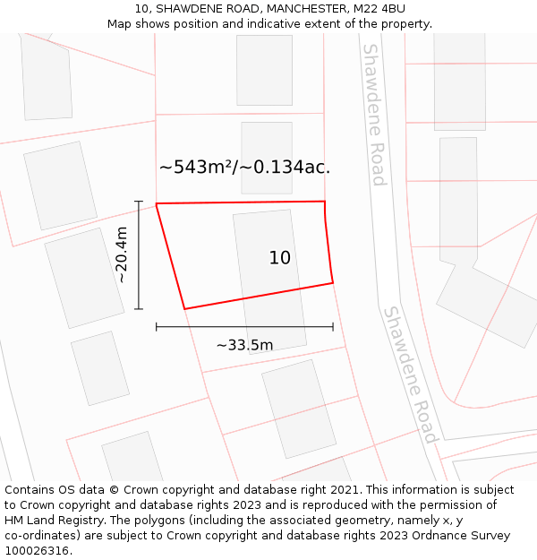 10, SHAWDENE ROAD, MANCHESTER, M22 4BU: Plot and title map