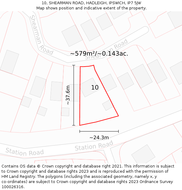 10, SHEARMAN ROAD, HADLEIGH, IPSWICH, IP7 5JW: Plot and title map
