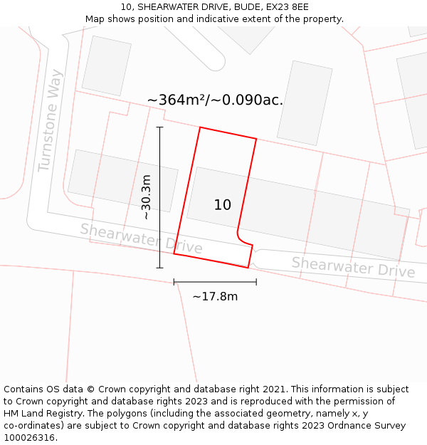 10, SHEARWATER DRIVE, BUDE, EX23 8EE: Plot and title map