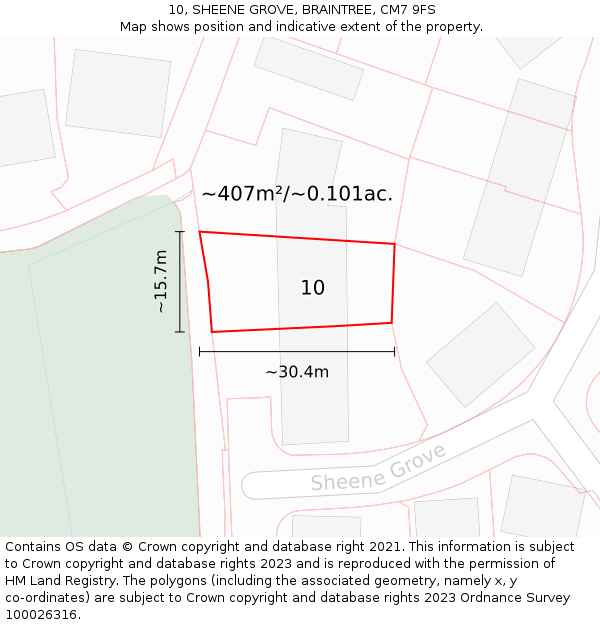 10, SHEENE GROVE, BRAINTREE, CM7 9FS: Plot and title map