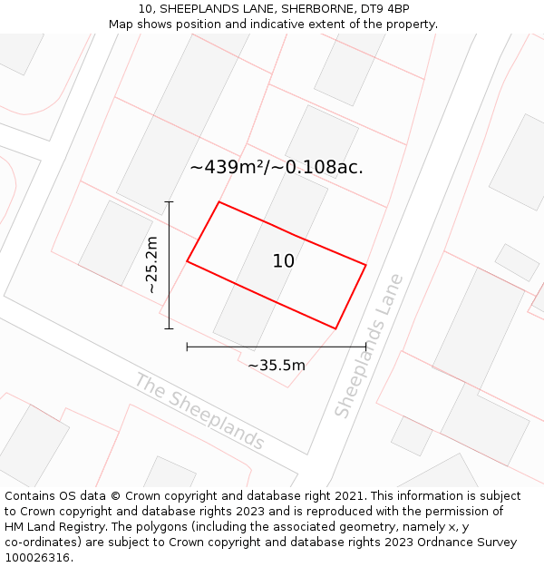 10, SHEEPLANDS LANE, SHERBORNE, DT9 4BP: Plot and title map