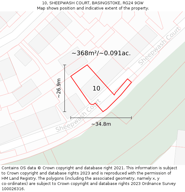 10, SHEEPWASH COURT, BASINGSTOKE, RG24 9GW: Plot and title map