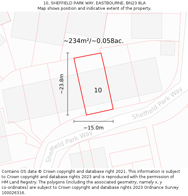 10, SHEFFIELD PARK WAY, EASTBOURNE, BN23 8LA: Plot and title map