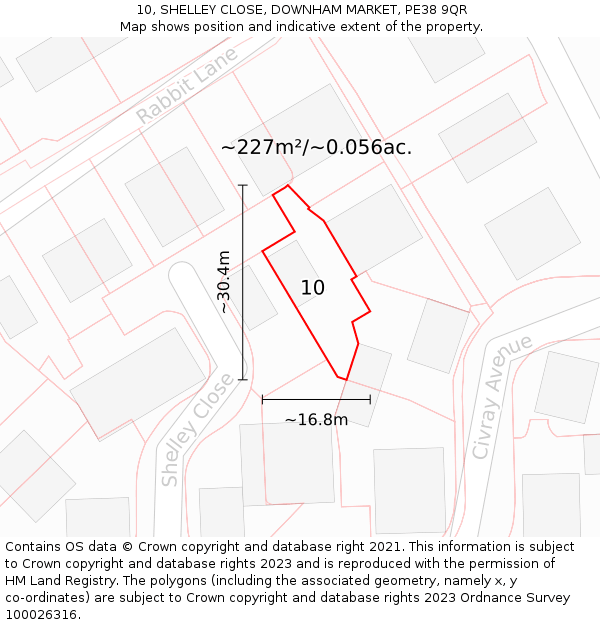 10, SHELLEY CLOSE, DOWNHAM MARKET, PE38 9QR: Plot and title map