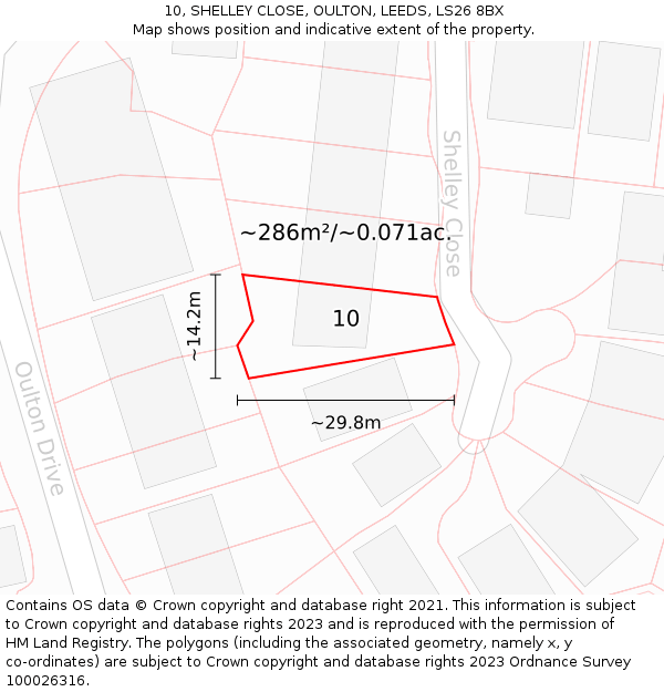 10, SHELLEY CLOSE, OULTON, LEEDS, LS26 8BX: Plot and title map