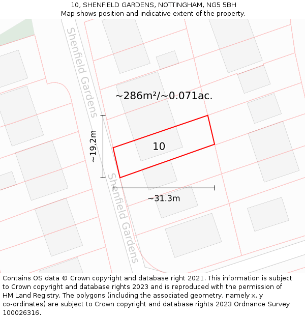 10, SHENFIELD GARDENS, NOTTINGHAM, NG5 5BH: Plot and title map