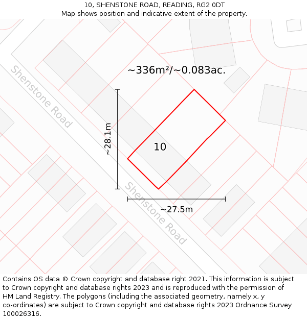 10, SHENSTONE ROAD, READING, RG2 0DT: Plot and title map