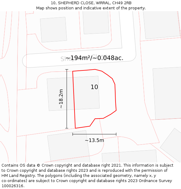 10, SHEPHERD CLOSE, WIRRAL, CH49 2RB: Plot and title map