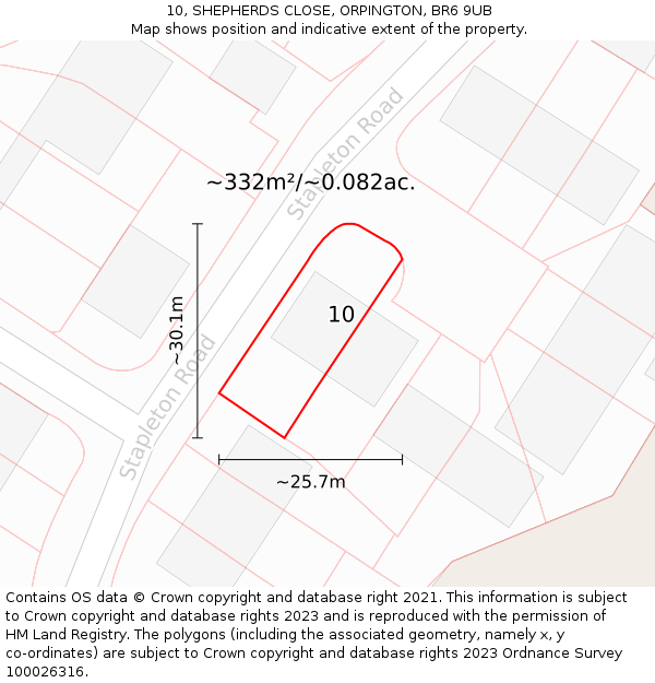 10, SHEPHERDS CLOSE, ORPINGTON, BR6 9UB: Plot and title map