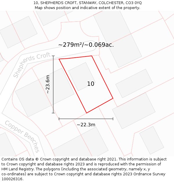 10, SHEPHERDS CROFT, STANWAY, COLCHESTER, CO3 0YQ: Plot and title map
