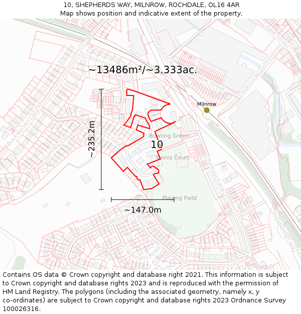 10, SHEPHERDS WAY, MILNROW, ROCHDALE, OL16 4AR: Plot and title map