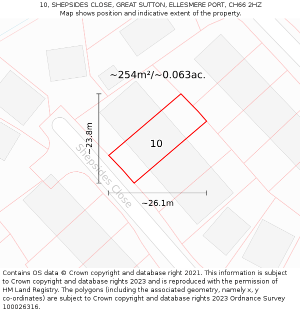 10, SHEPSIDES CLOSE, GREAT SUTTON, ELLESMERE PORT, CH66 2HZ: Plot and title map