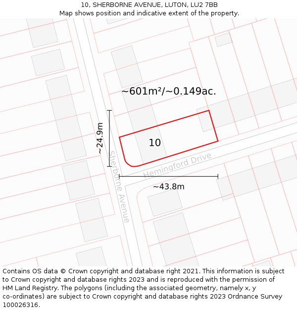10, SHERBORNE AVENUE, LUTON, LU2 7BB: Plot and title map
