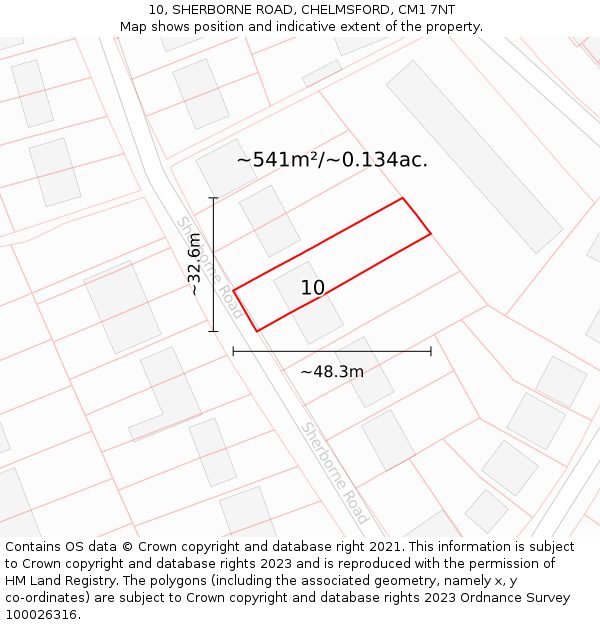 10, SHERBORNE ROAD, CHELMSFORD, CM1 7NT: Plot and title map