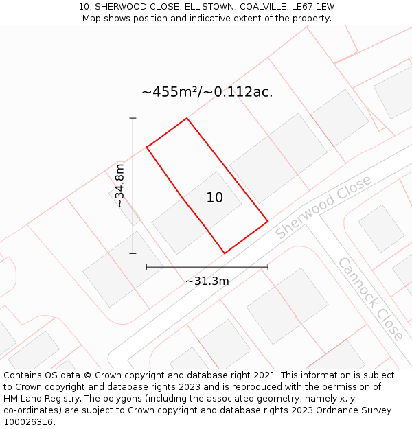 10, SHERWOOD CLOSE, ELLISTOWN, COALVILLE, LE67 1EW: Plot and title map