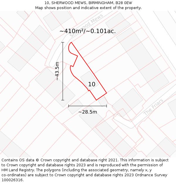 10, SHERWOOD MEWS, BIRMINGHAM, B28 0EW: Plot and title map