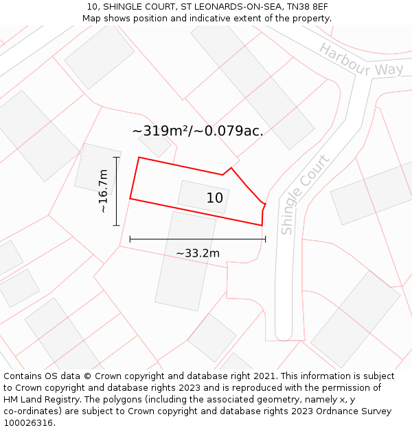 10, SHINGLE COURT, ST LEONARDS-ON-SEA, TN38 8EF: Plot and title map
