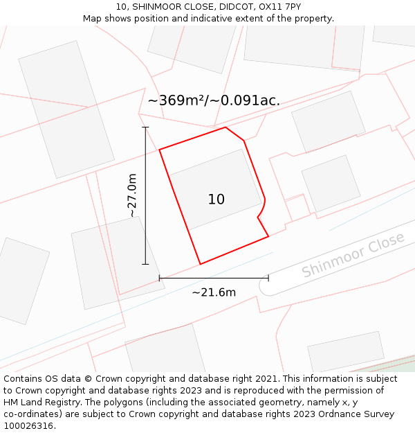 10, SHINMOOR CLOSE, DIDCOT, OX11 7PY: Plot and title map