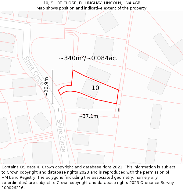 10, SHIRE CLOSE, BILLINGHAY, LINCOLN, LN4 4GR: Plot and title map