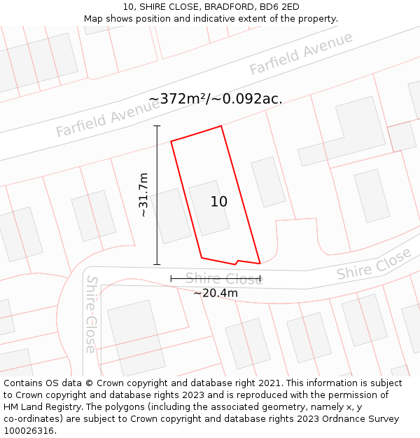 10, SHIRE CLOSE, BRADFORD, BD6 2ED: Plot and title map