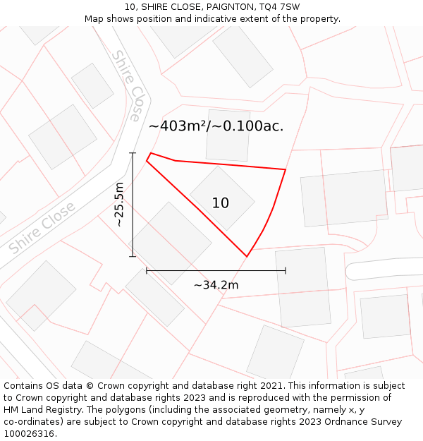 10, SHIRE CLOSE, PAIGNTON, TQ4 7SW: Plot and title map