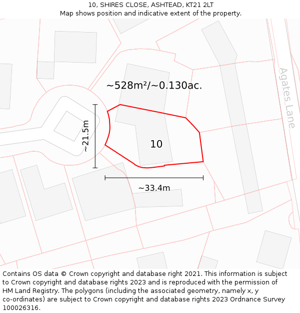 10, SHIRES CLOSE, ASHTEAD, KT21 2LT: Plot and title map