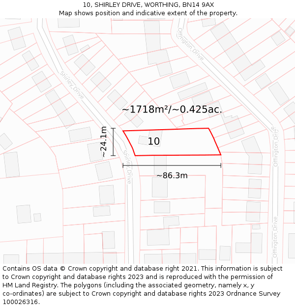 10, SHIRLEY DRIVE, WORTHING, BN14 9AX: Plot and title map