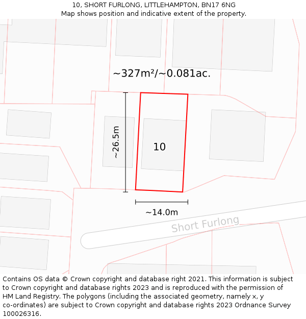 10, SHORT FURLONG, LITTLEHAMPTON, BN17 6NG: Plot and title map