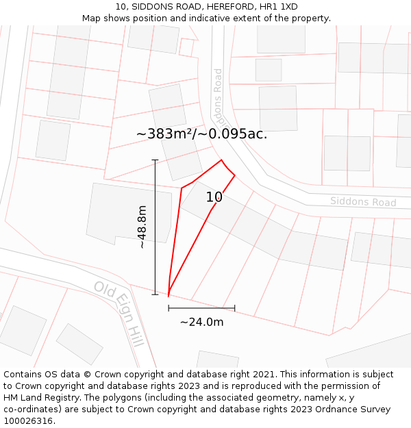 10, SIDDONS ROAD, HEREFORD, HR1 1XD: Plot and title map