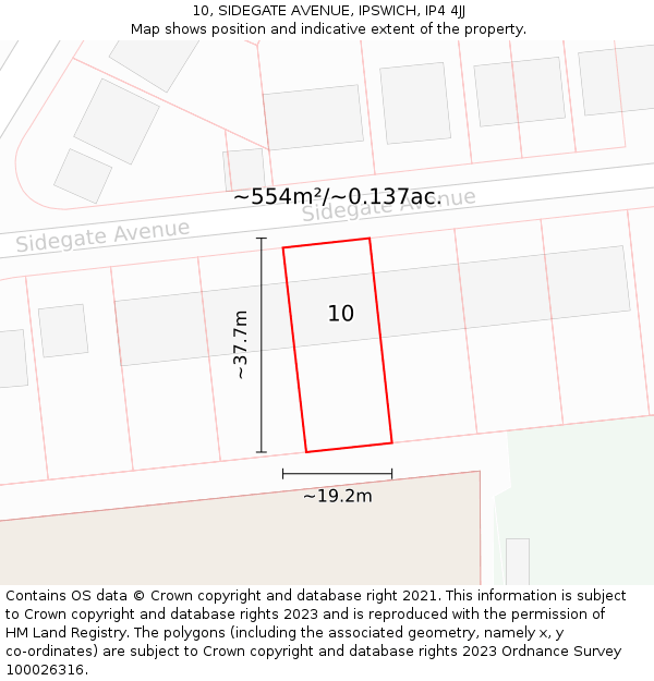 10, SIDEGATE AVENUE, IPSWICH, IP4 4JJ: Plot and title map