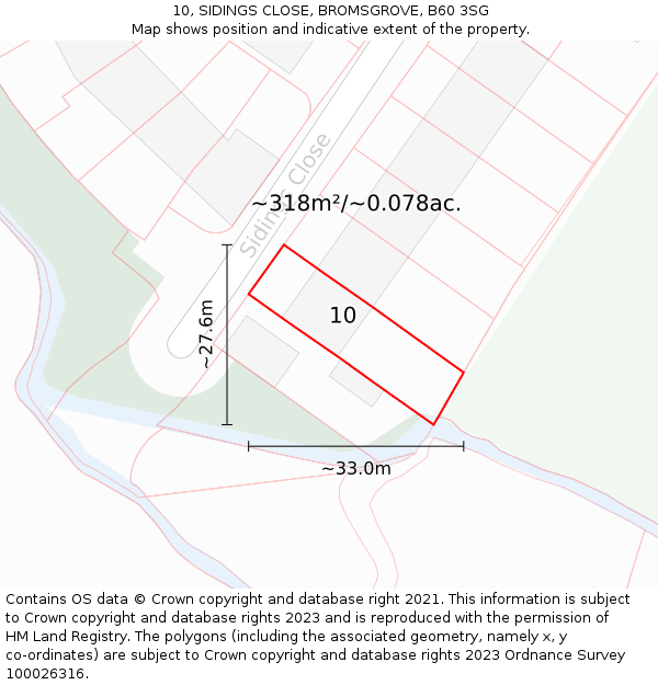 10, SIDINGS CLOSE, BROMSGROVE, B60 3SG: Plot and title map
