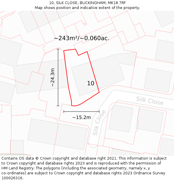 10, SILK CLOSE, BUCKINGHAM, MK18 7RF: Plot and title map