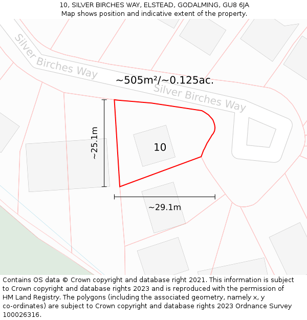 10, SILVER BIRCHES WAY, ELSTEAD, GODALMING, GU8 6JA: Plot and title map