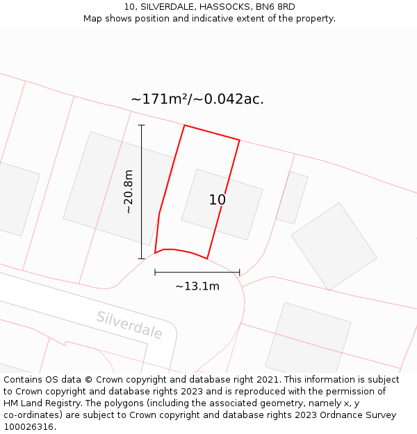 10, SILVERDALE, HASSOCKS, BN6 8RD: Plot and title map