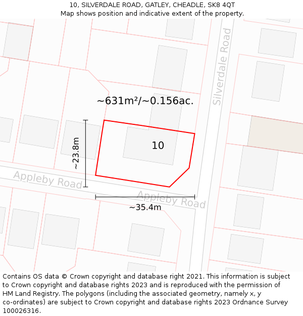 10, SILVERDALE ROAD, GATLEY, CHEADLE, SK8 4QT: Plot and title map