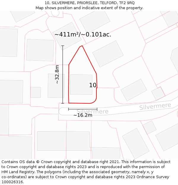 10, SILVERMERE, PRIORSLEE, TELFORD, TF2 9RQ: Plot and title map