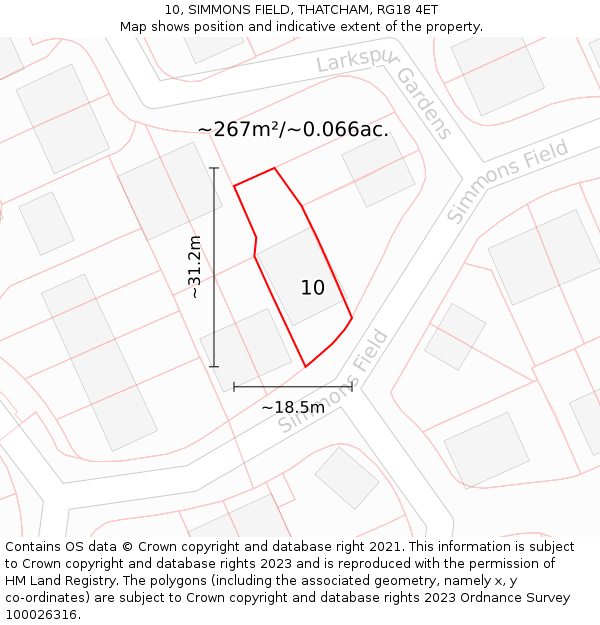 10, SIMMONS FIELD, THATCHAM, RG18 4ET: Plot and title map