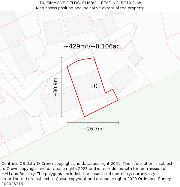 10, SIMMONS FIELDS, CHARVIL, READING, RG10 9UW: Plot and title map