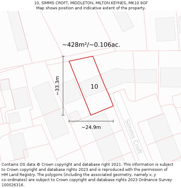 10, SIMMS CROFT, MIDDLETON, MILTON KEYNES, MK10 9GF: Plot and title map