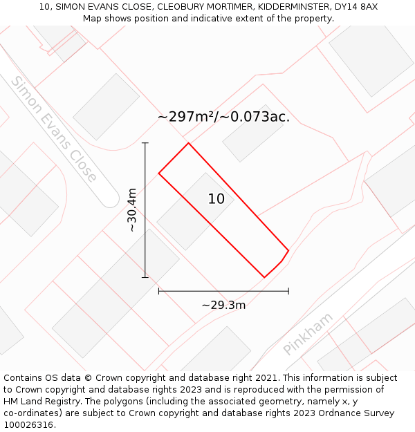 10, SIMON EVANS CLOSE, CLEOBURY MORTIMER, KIDDERMINSTER, DY14 8AX: Plot and title map